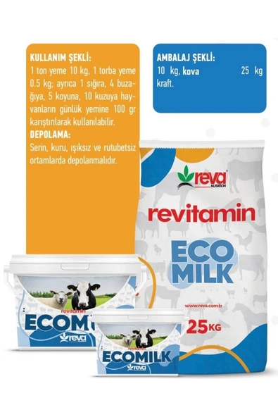 Hs Tarım Revitamin Eco Milk Büyük ve Küçükbaş Hayvan Vitamin Mineral Premiks 25 KG Kraft - 4
