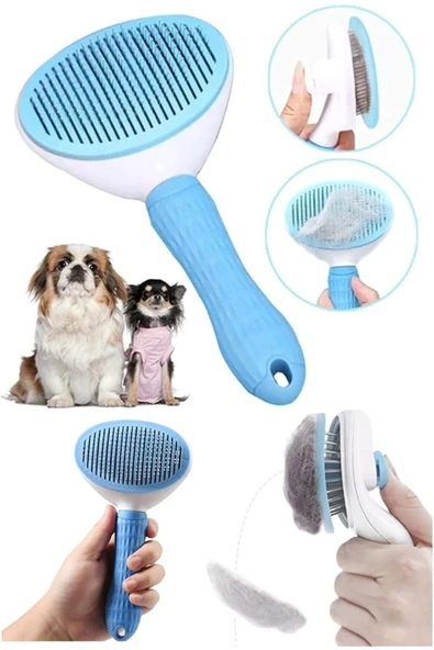 Otomatik Temizlenen Kedi ve Köpek Tarağı (Mavi) - Tüy Dökülmesini Azaltan Pratik ve Ergonomik Tarak - 2