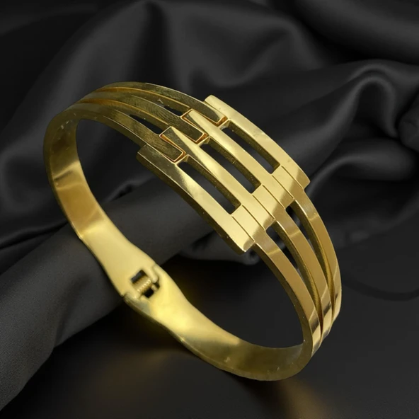 Şık ve Modern Gold Renk 316L Kaburga Model Çelik Bilezik Zarif Tasarım Günlük Kullanım - 1