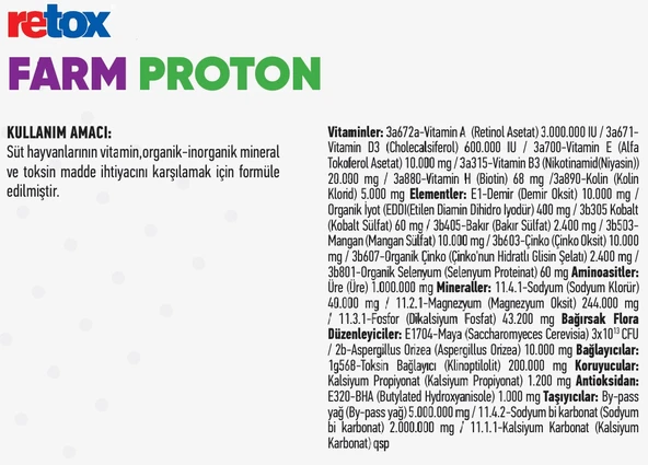 Hs Tarım Retox Farm Proton Vitamin-Organik ve İnorganik Mineral Hayvan Yem Katkı 25 Kg - 3