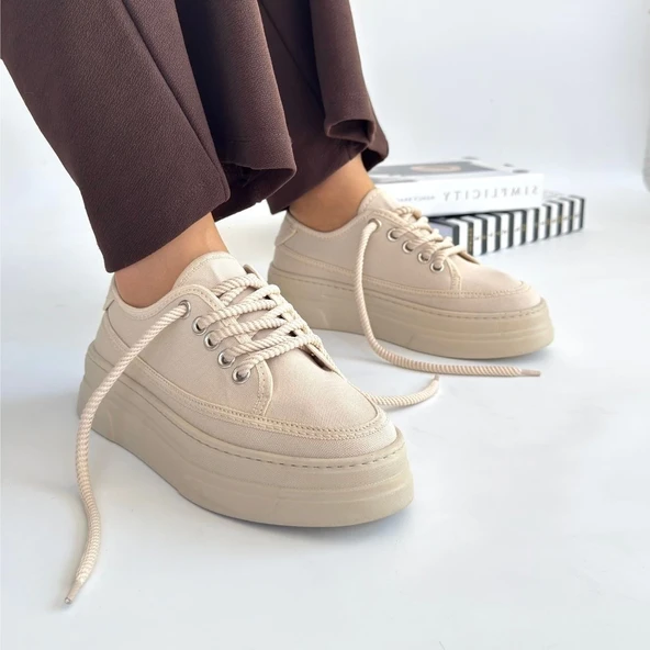 Carin Bej Keten Bağcıklı Spor Ayakkabı - Resim 10