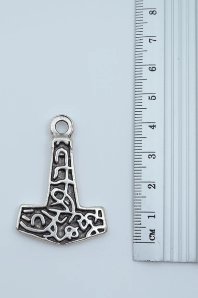 Thor Mjollnir Hammer Gümüş Kaplama Düz Zincir Kolye - Resim 3