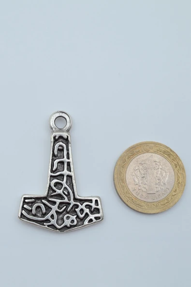 Thor Mjollnir Hammer Gümüş Kaplama Düz Zincir Kolye - Resim 4