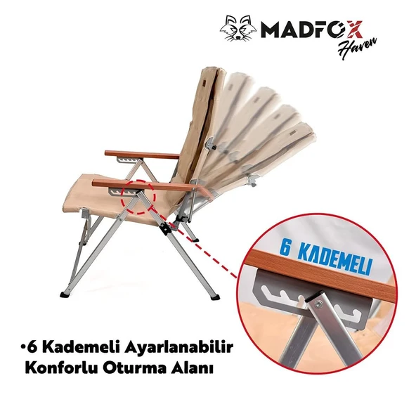 Madfox Haven 6 Kademeli Katlanır Kamp Sandalyesi Bej - 8