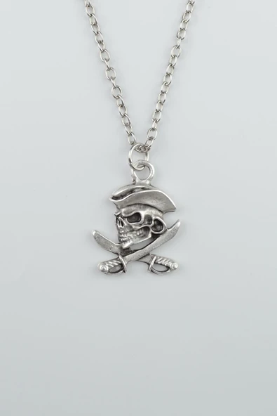 Kuru Kafa Korsan - Kılıç Gümüş Kaplama Düz Zincir Kolye - Resim 7
