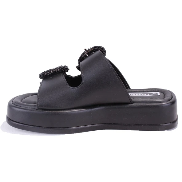 Dagoster DZA07-890784 Siyah Ortopedik Günlük Taşlı Kadın Terlik - 3