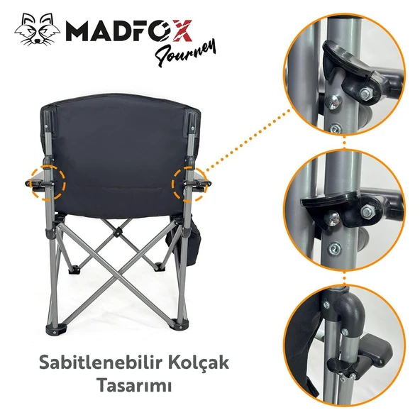 Madfox Journey Katlanır Kamp Sandalyesi Siyah/Gri - 6
