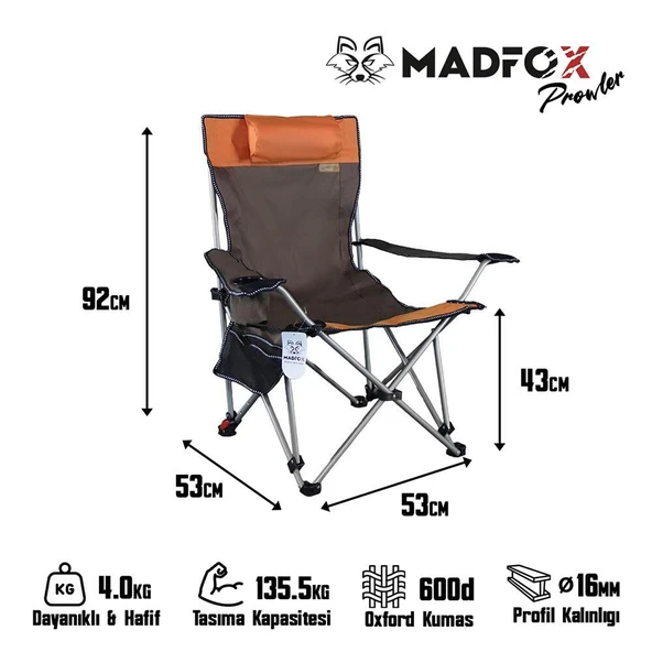 Madfox Prowler 3 Kademeli Yatabilen Kamp Sandalyesi Brown/Orange - 6