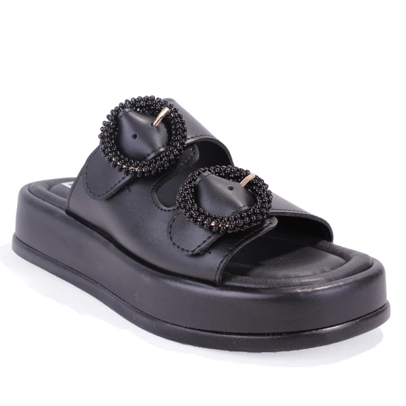 Dagoster DZA07-890784 Siyah Ortopedik Günlük Taşlı Kadın Terlik