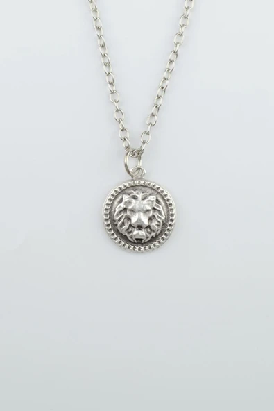 Minimal Aslan Madalyon Gümüş Kaplama Düz Zincir Kolye ürün görseli 1