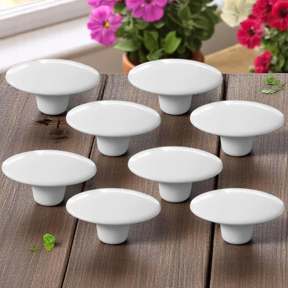 8 Adet Plastik Kulp Beyaz Bombeli Düğme Mobilya Mutfak Dolap Dolabı Tek Vidalı Çekmece Kulbu Kulpları ürün görseli 1