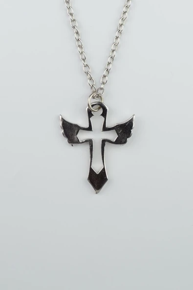 Kanatlı Haç Gümüş Kaplama Düz Zincir Kolye ürün görseli 1
