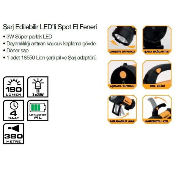 Lightorch LT03101 Şarj Edilebilir Led Fener 190 Lümen - 2