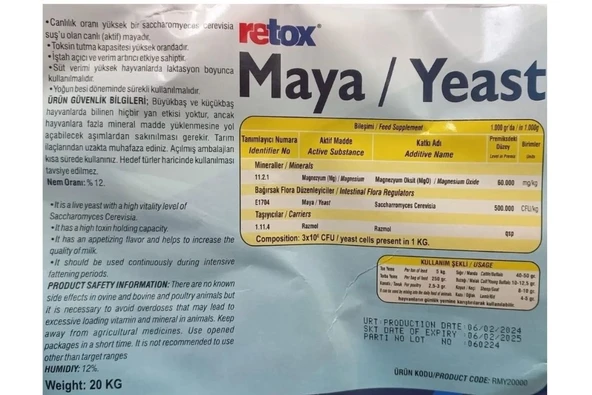Hs Tarım Retox Maya Hayvan İştah Açıcı ve Verim Artırıcı Yem Katkı 20 Kg Torba - Resim 6