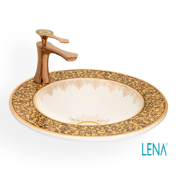 LENA YARI GÖMME ÇANAK LAVABO E-3055A SARI DESENLİ