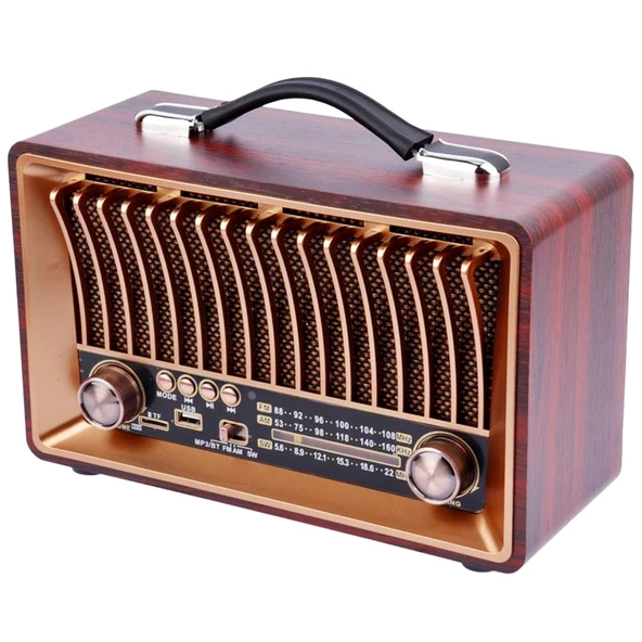 Nostaljik Ahşap Şarjlı 3 Bant Büyük Boy Radyo,Tf,Usb Girişli,Fm Radyo,Bluetooth Bağlantılı- R-1918BT