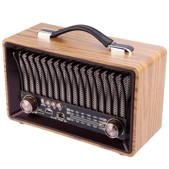 Nostaljik Ahşap Şarjlı 3 Bant Büyük Boy Radyo,Tf,Usb Girişli,Fm Radyo,Bluetooth Bağlantılı- R-1918BT - 5
