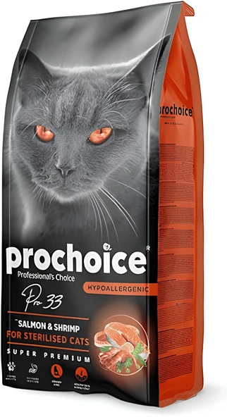 Prochoice Pro 33 Sterilised Somonlu ve Karidesli Kısırlaştırılmış Yetişkin Kedi Maması 15 Kg