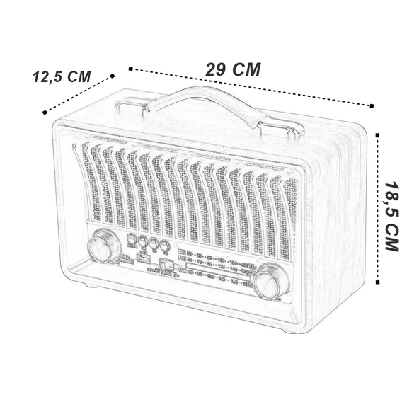Nostaljik Ahşap Şarjlı 3 Bant Büyük Boy Radyo,Tf,Usb Girişli,Fm Radyo,Bluetooth Bağlantılı- R-1918BT - 2