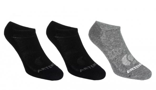Artengo RS160 Kısa Konçlu Spor Çorap Siyah-Gri 3 Çift