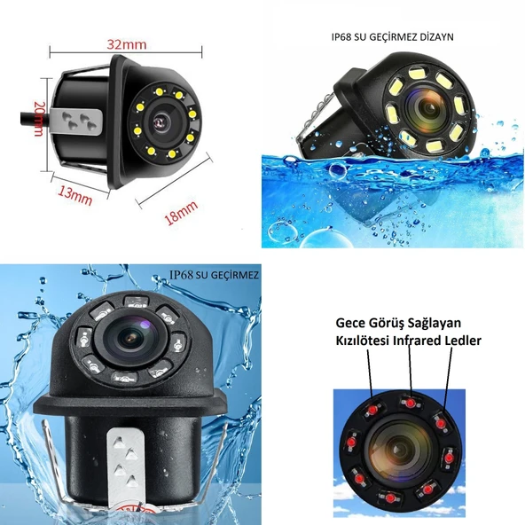 YATE10 8 IR Ledli Gece Görüşlü Dinamik Çizgili Geri Görüş Kamerası - 5