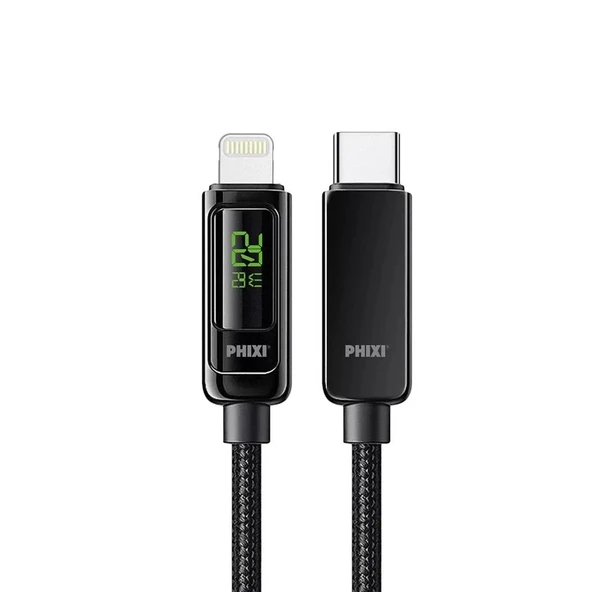 Ultimate Upd4160l 20w Lcd Ekranlı Hasır Örgü Ve Güçlendirilmiş Metal Başlıklı Type-c To Lightning Hızlı Şarj Ve Data Kab