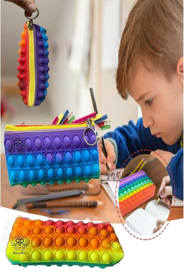 Pop It Push Bubble Fidget Oyuncak Kalemlik Popit Gökkuşağı Kalem Kutu Zihinsel Stres Oyunu - 3