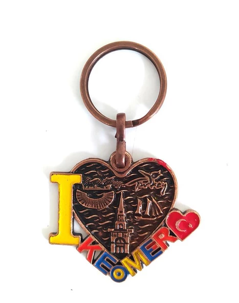 Metal Kalp Anahtarlık Türk Bayraklı Kemer Yazılı Çanta Süsü - 2