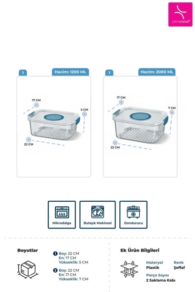 Seoul Buzdolabı Ürün Saklama Kabı 2'li Set 1200-2000 Ml. - 3