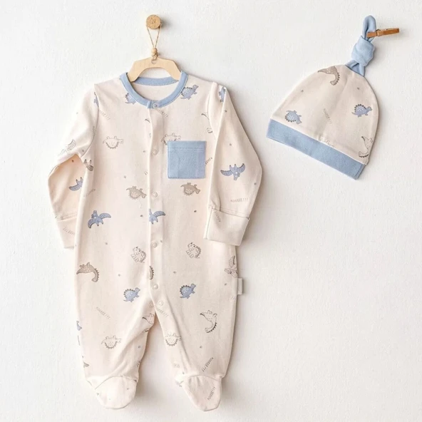 Eterelle Andywawa Ac25919 Romper Hat Set Dino Bebek Tulum Takım Beige