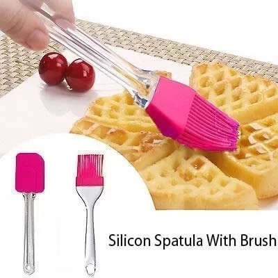 2'li Silikon Pasta - Börek - Poğaça Yağ Fırçası Ve Spatula Seti - 2