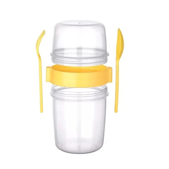 Çift Hazneli - Çatal Kaşıklı Portatif Müsli -atıştırmalık Kabı 1100 Ml - 3