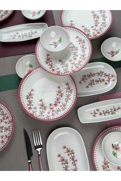 Tabak Evi Bahar Dalı Tuval Kahvaltı Takımı 6 Kişilik 14 parça TVL14KAHPRS1155 - 5