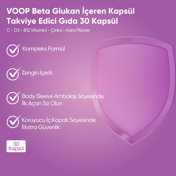 Voop Beta Glukan 1,3/1,6 Kara Mürver, Vitamin C, Çinko  30 Kapsül - 3