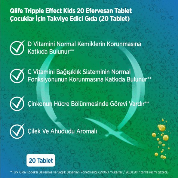 Qlife Tripple Effect Kids D Vitamini + C Vitamini + Çinko 20 Efervesan Tablet - 6