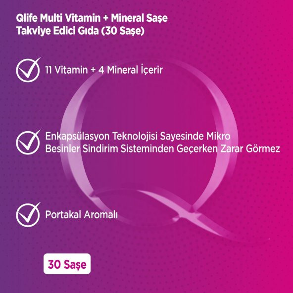 Qlife Multivitamin + Mineral Ahududu Aromalı 30 Saşe - 6