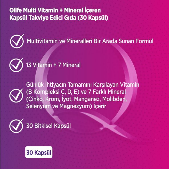 Qlife Multivitamin Mineral 30 Kapsül - 3