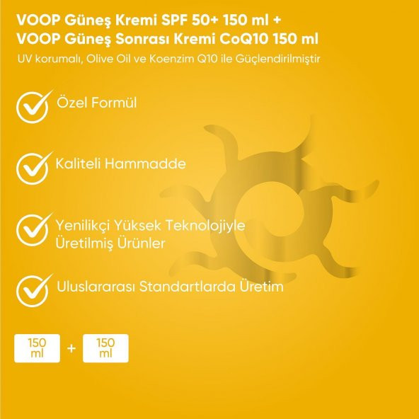 VOOP Güneş Kremi SPF 50+ 150 ml + VOOP Güneş Sonrası Kremi Co Q10 150 ml - 2