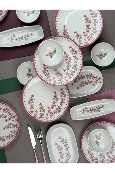 Tabak Evi Bahar Dalı Tuval Kahvaltı Takımı 6 Kişilik 14 parça TVL14KAHPRS1155 - 6