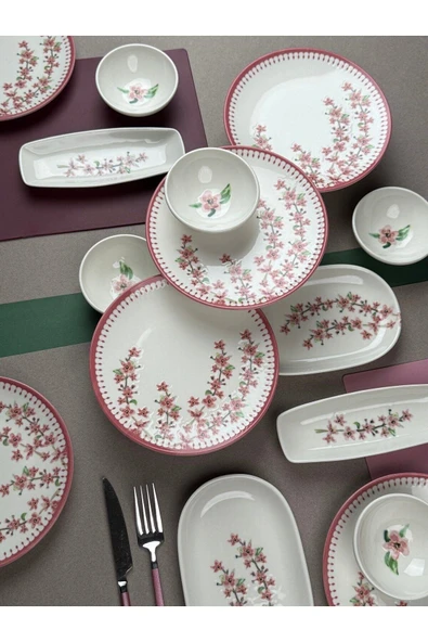 Tabak Evi Bahar Dalı Tuval Kahvaltı Takımı 6 Kişilik 14 parça TVL14KAHPRS1155 - 3