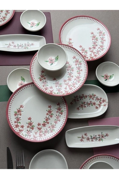 Tabak Evi Bahar Dalı Tuval Kahvaltı Takımı 6 Kişilik 14 parça TVL14KAHPRS1155 - 4