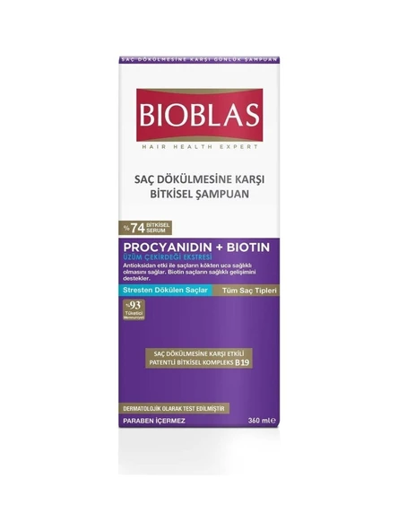 Bioblas Procyanıdın & Biotin Dökülen Saçlar için Anti Stres Şampuanı 360 ml - Dökülme Karşıtı Şampuan