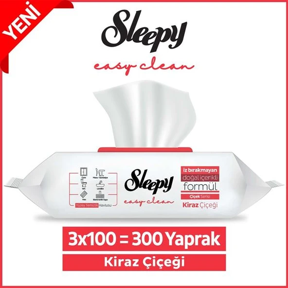 Sleepy Easy Clean Kiraz Çiçeği Yüzey Temizlik Havlusu 3x100 (300 Yaprak) ürün görseli 1