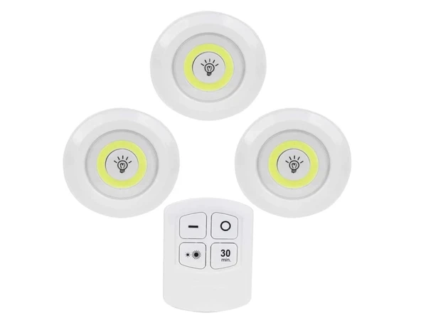 Kablosuz Uzaktan Kumandalı Dolap Içi Led Ampul Seti 3lü Set Gece Lambası Enerji Sınıfı A+