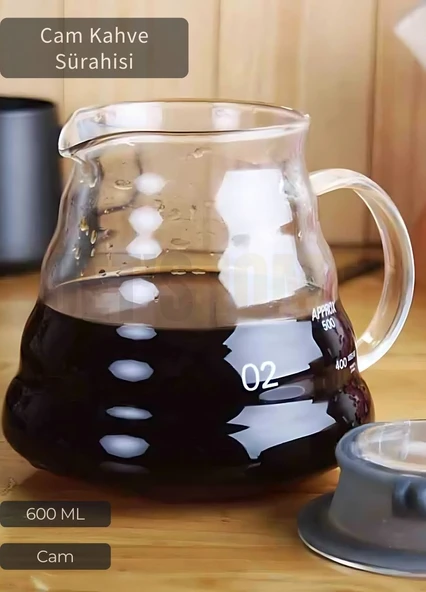 Cam Kahve Sürahisi Isıya Dayanıklı Borasilikat 600 ml - 3