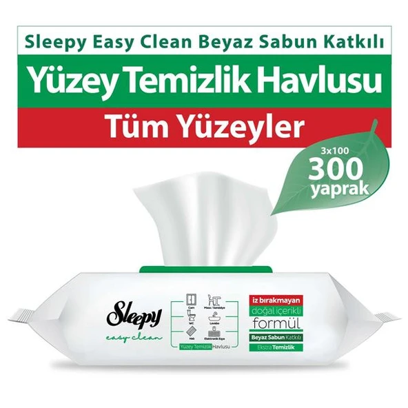 Sleepy Easy Clean Beyaz Sabun Katkılı Yüzey Temizlik Havlusu 3x100 (300 Yaprak) ürün görseli 1