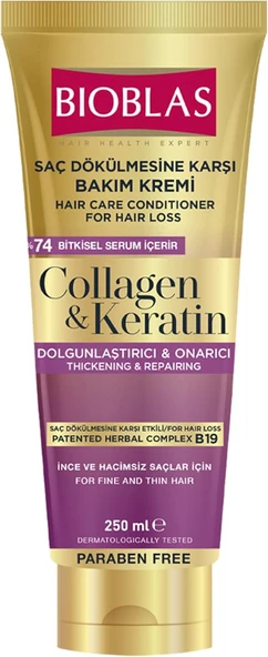Bioblas Saç Dökülmesine Karşı Bakım Kremi 250ml Collagen&keratin ürün görseli 1