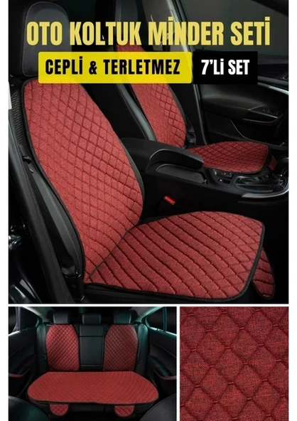 Jaguar S-Type 1999-2007 OTOMATİKTerletmez Kaymaz Keten Oto Minder Kılıf Komple Set (7 Parça) Kırmızı