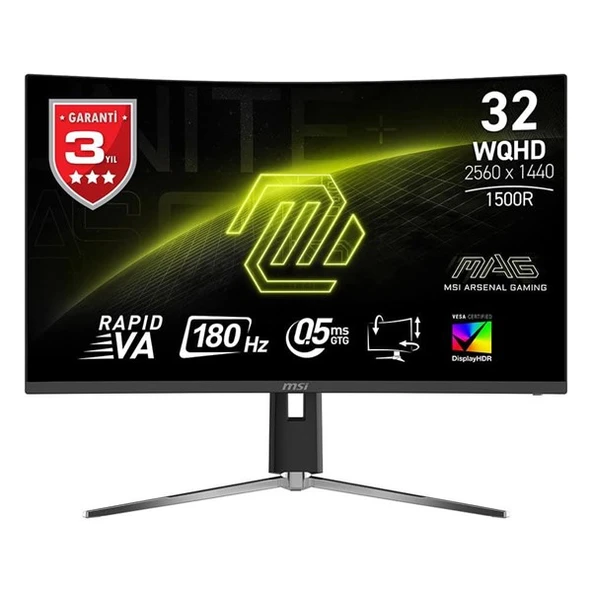MSI 31.5" RAPID VA MAG 32CQ6PF 0.5MS 180HZ HDMI-DP KAVISLI GAMING MONİTÖR 2560X1440