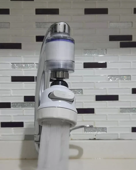 Filtreli Kireç Önleyici 360 Derece Dönen Hareketli Musluk Başlığı - 3 Fonksiyonlu - Krem - 4